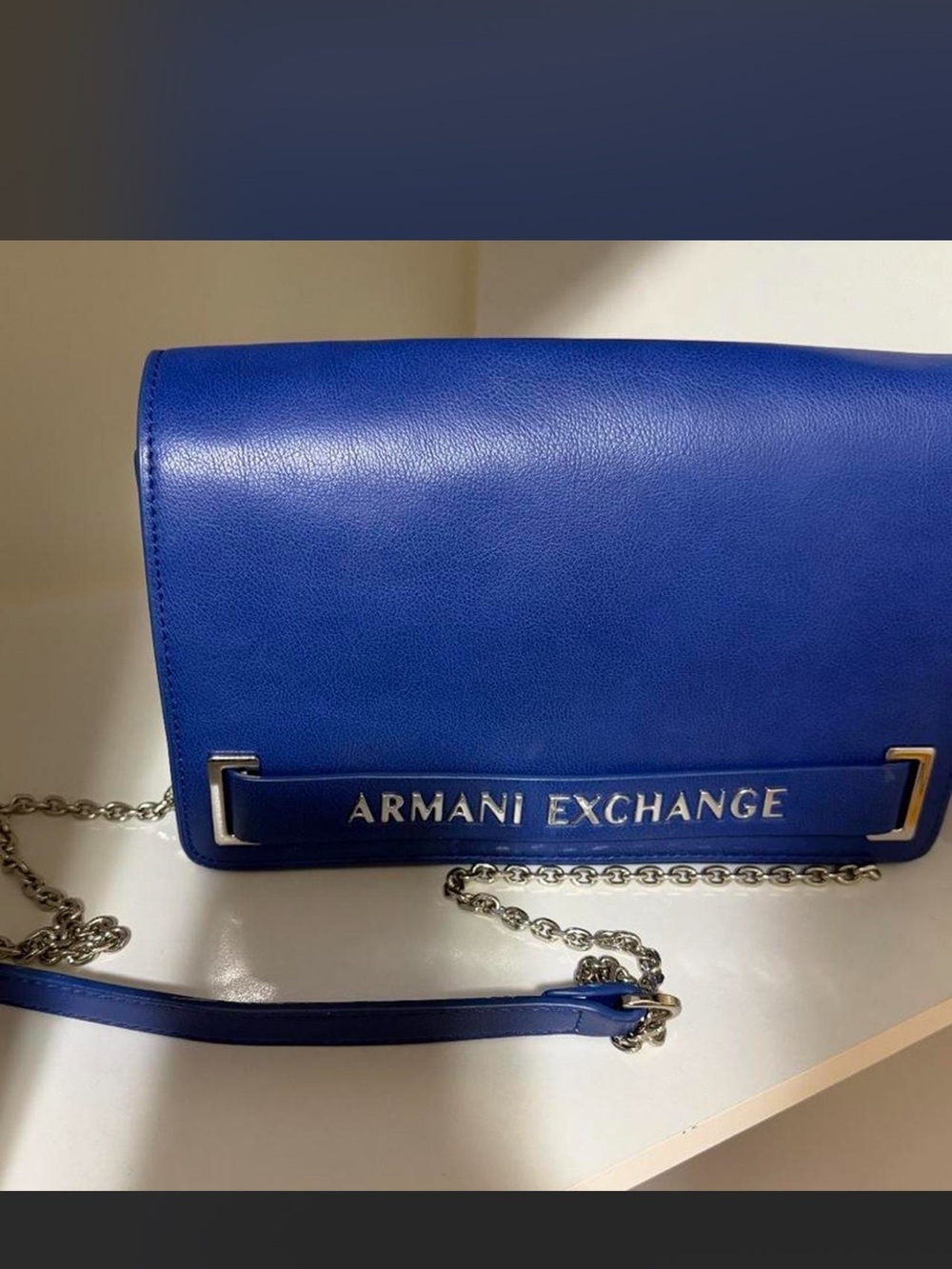 Armani Exchange Royal Blue Leather Crossbody with Chain Strap